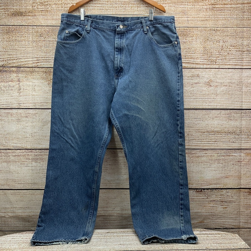 Wrangler 976T1DR Relaxed Fit Jeans Denim Pants Distressed‎ Hem Blue [Size 42x30]